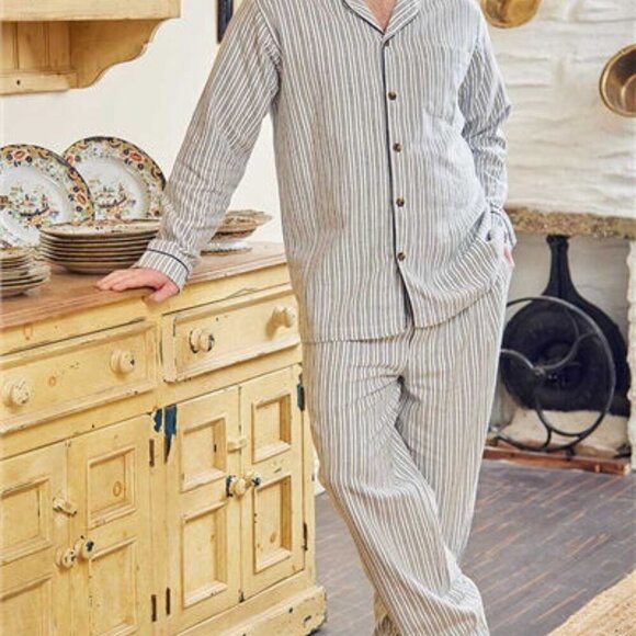 Lee Valley Ireland Men Flannel Pajamas Size L Lounge Relaxed Button Fly 2 Piece - Picture 1 of 12